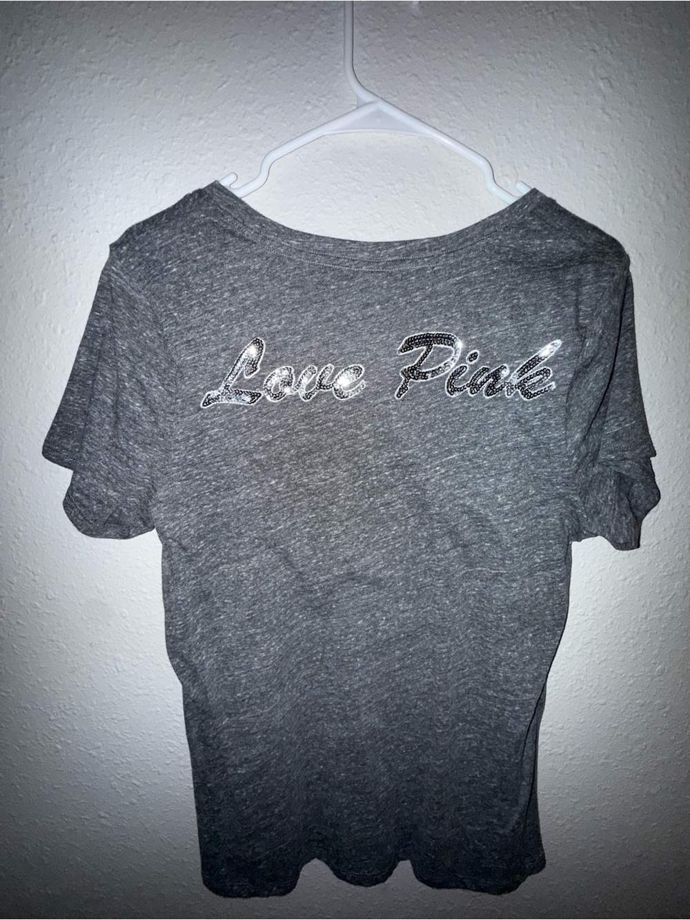 PINK Victoria's Secret Gray 'Love Pink' Short Sleeve Tee